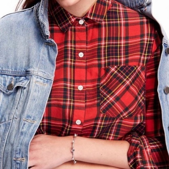 OLD NAVY Women's size M Classic Red Plaid Flannel Button Down Shirt, Long Sleeve - Picture 5 of 6